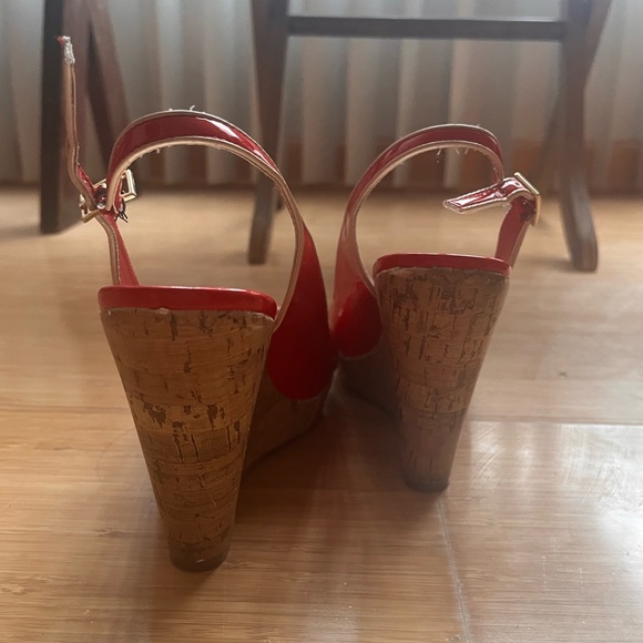 Red Faux Patent Leather Peep Toe Wedge Heels from Tommy Hilfiger - Picture 4 of 5